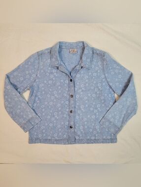 Vintage Koret City Blues Denim Button Down Floral Light Wash Long Sleeve, Med